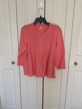 Lands' End Coral Pintuck Henley Tee